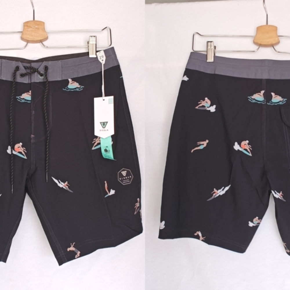 Vissla Radical Boardshort 17.5" Inseam Black Gray Swim Pring Size 29‎ New